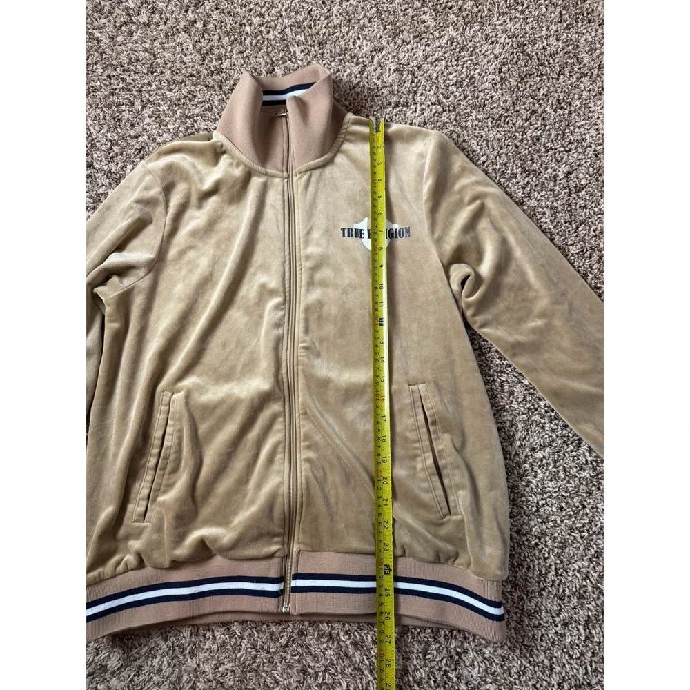 True Religion Velour Tour Track Men's Size Medium Travertine Beige Full Zip